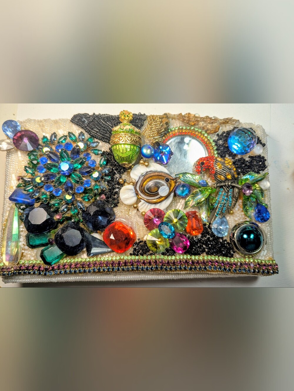 evening purse Wendy Gell encrusted with jewels crystals pearls On back Mickey